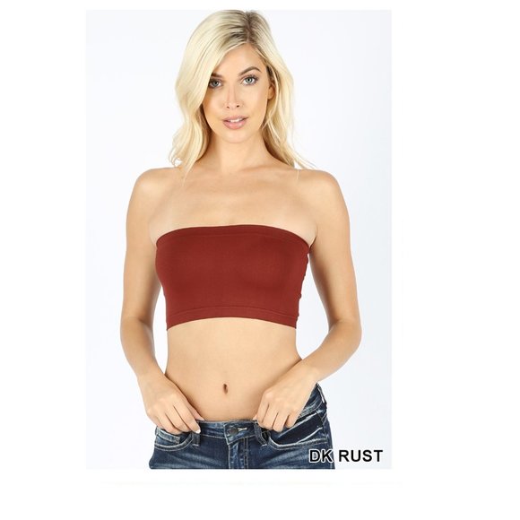 Sexy Tube Top Strapless Bandeau Crop Top - Dark Rust Bandeau - Picture 2 of 4